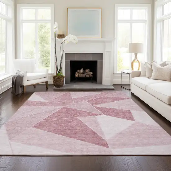Blush Pink And Ivory Geometric Washable Indoor Outdoor Area Rug Photo 8