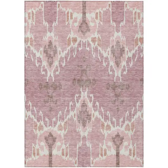 Blush Pink And Ivory Ikat Washable Indoor Outdoor Area Rug Photo 1