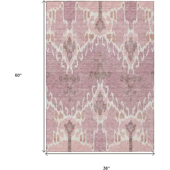 Blush Pink And Ivory Ikat Washable Indoor Outdoor Area Rug Photo 7