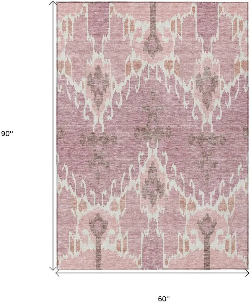 Blush Pink And Ivory Ikat Washable Indoor Outdoor Area Rug Photo 6