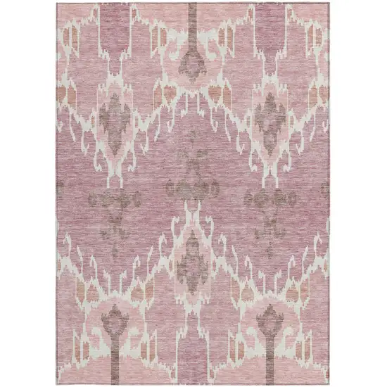 Blush Pink And Ivory Ikat Washable Indoor Outdoor Area Rug Photo 5