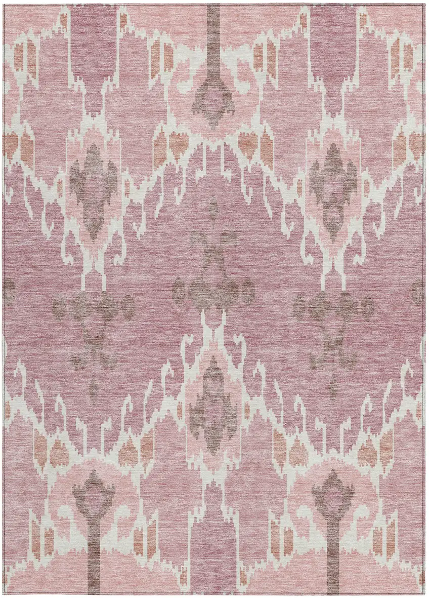Blush Pink And Ivory Ikat Washable Indoor Outdoor Area Rug Photo 5