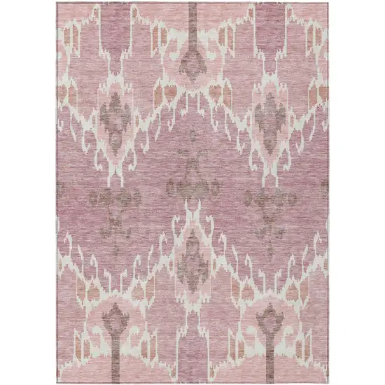 Blush Pink And Ivory Ikat Washable Indoor Outdoor Area Rug Photo 1