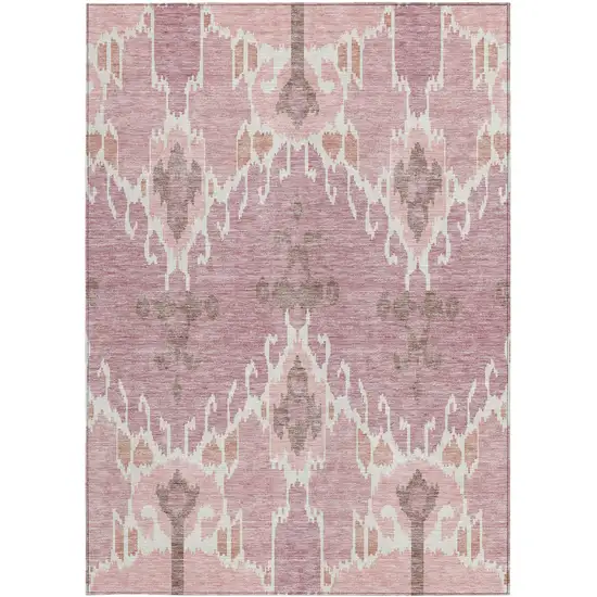 Blush Pink And Ivory Ikat Washable Indoor Outdoor Area Rug Photo 6