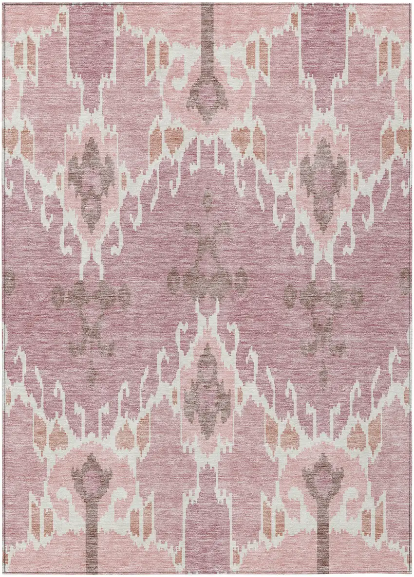 Blush Pink And Ivory Ikat Washable Indoor Outdoor Area Rug Photo 1