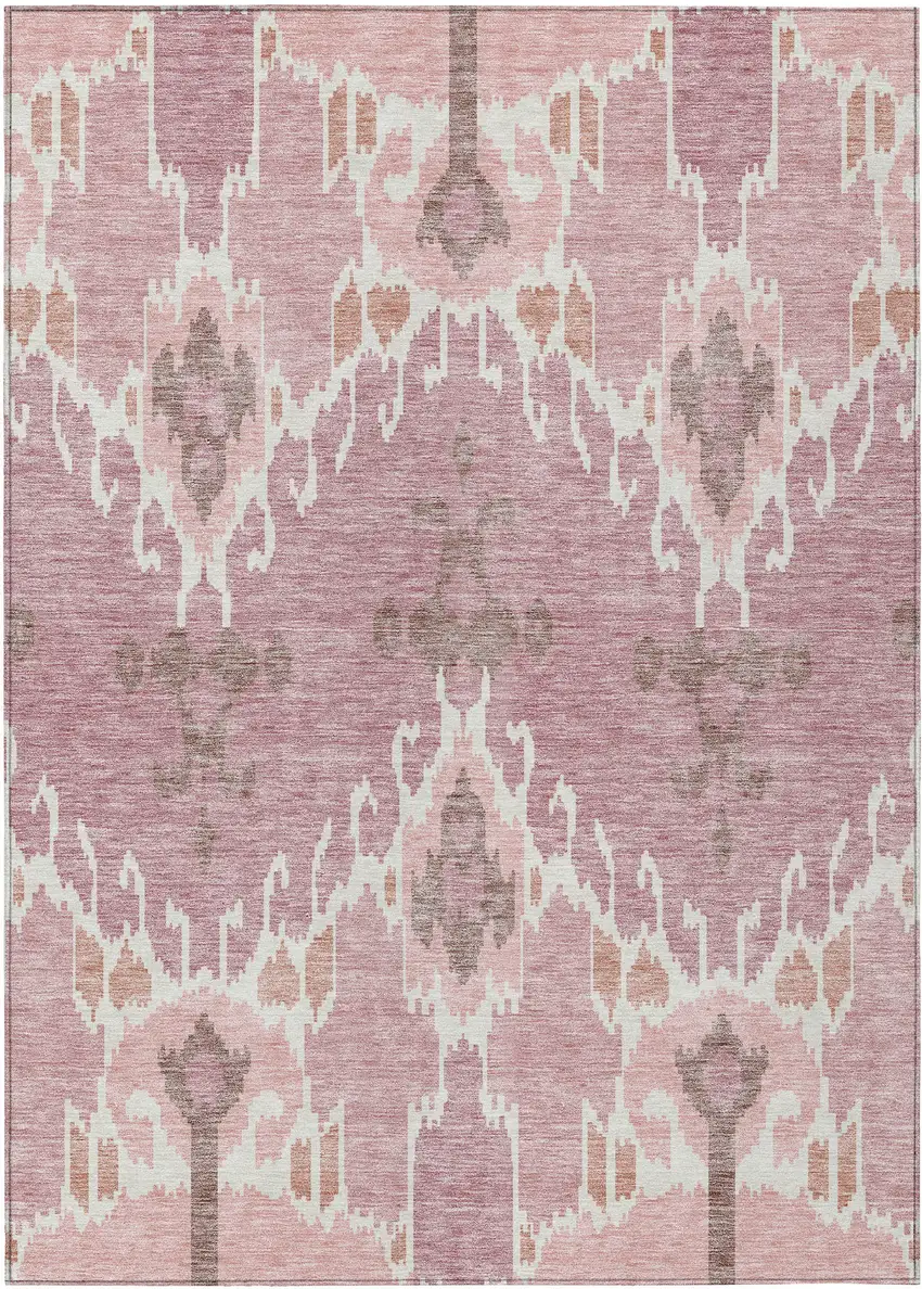 Blush Pink And Ivory Ikat Washable Indoor Outdoor Area Rug Photo 1