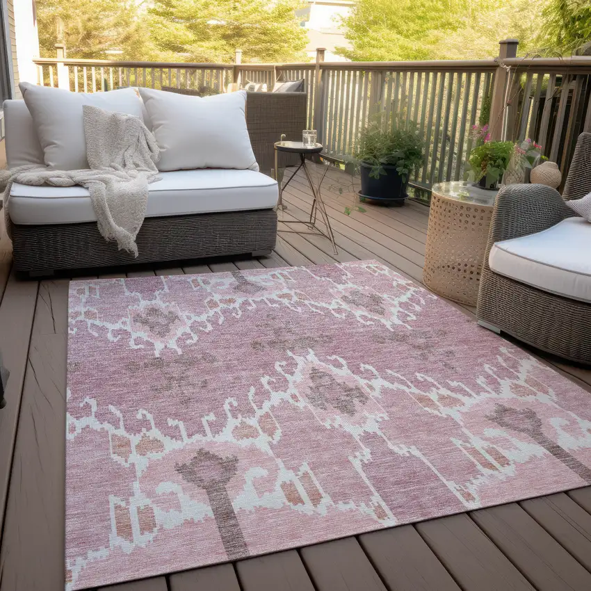 Blush Pink And Ivory Ikat Washable Indoor Outdoor Area Rug Photo 8
