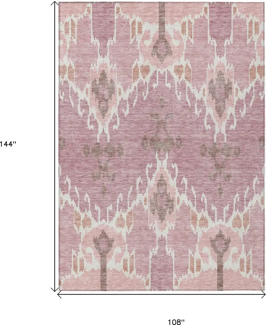 Blush Pink And Ivory Ikat Washable Indoor Outdoor Area Rug Photo 9
