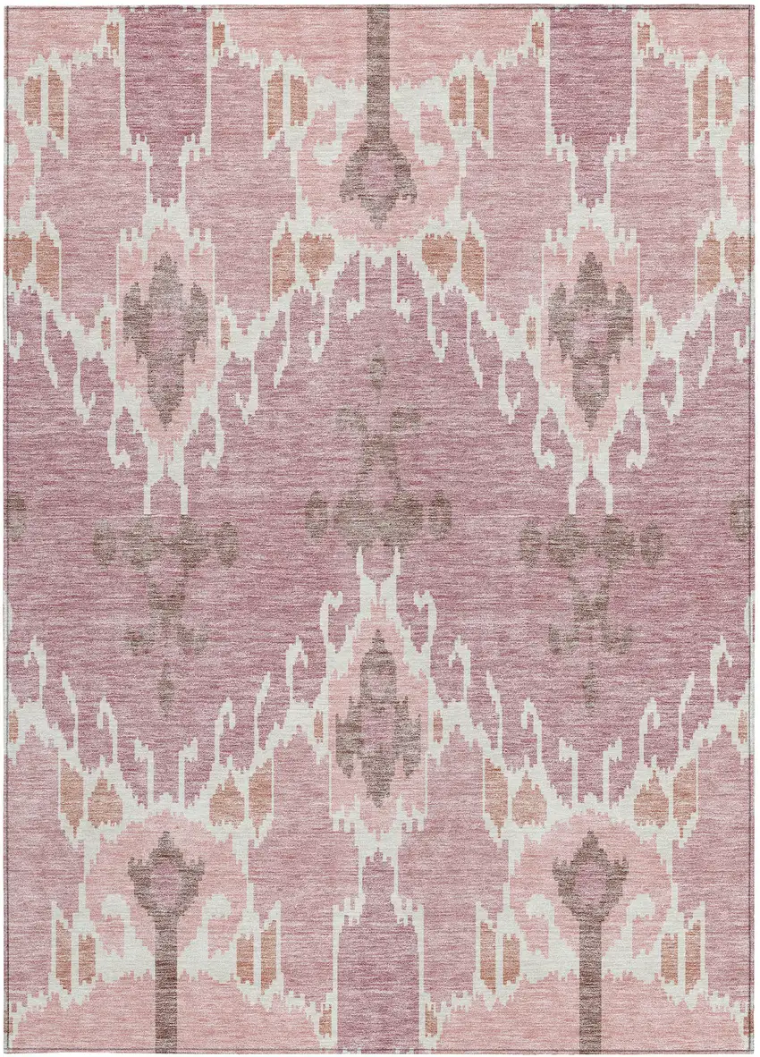 Blush Pink And Ivory Ikat Washable Indoor Outdoor Area Rug Photo 4