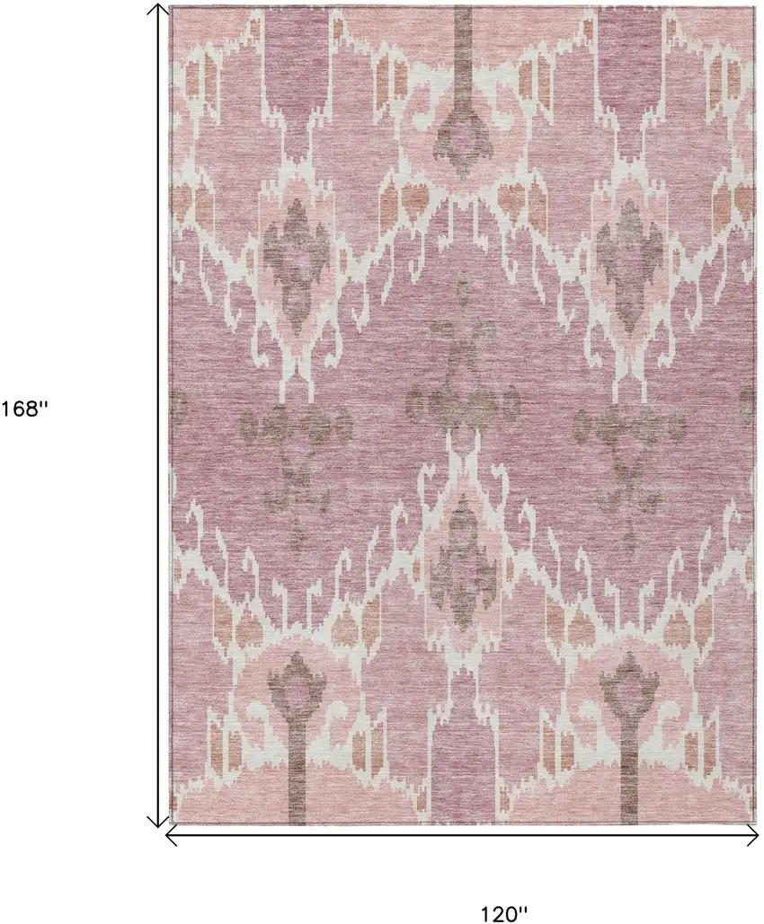Blush Pink And Ivory Ikat Washable Indoor Outdoor Area Rug Photo 3