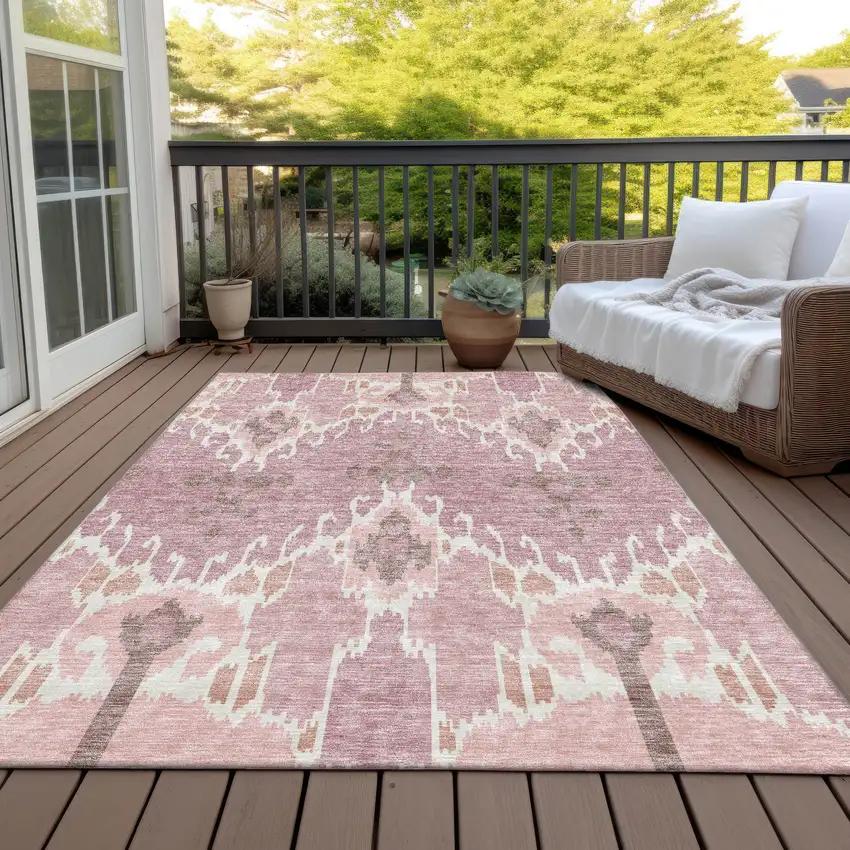 Blush Pink And Ivory Ikat Washable Indoor Outdoor Area Rug Photo 6