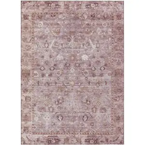 Photo of Blush Pink And Ivory Oriental Washable Indoor Outdoor Area Rug
