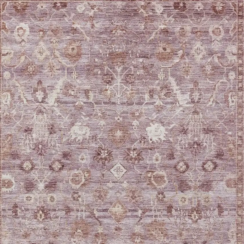 Blush Pink And Ivory Oriental Washable Indoor Outdoor Area Rug Photo 4