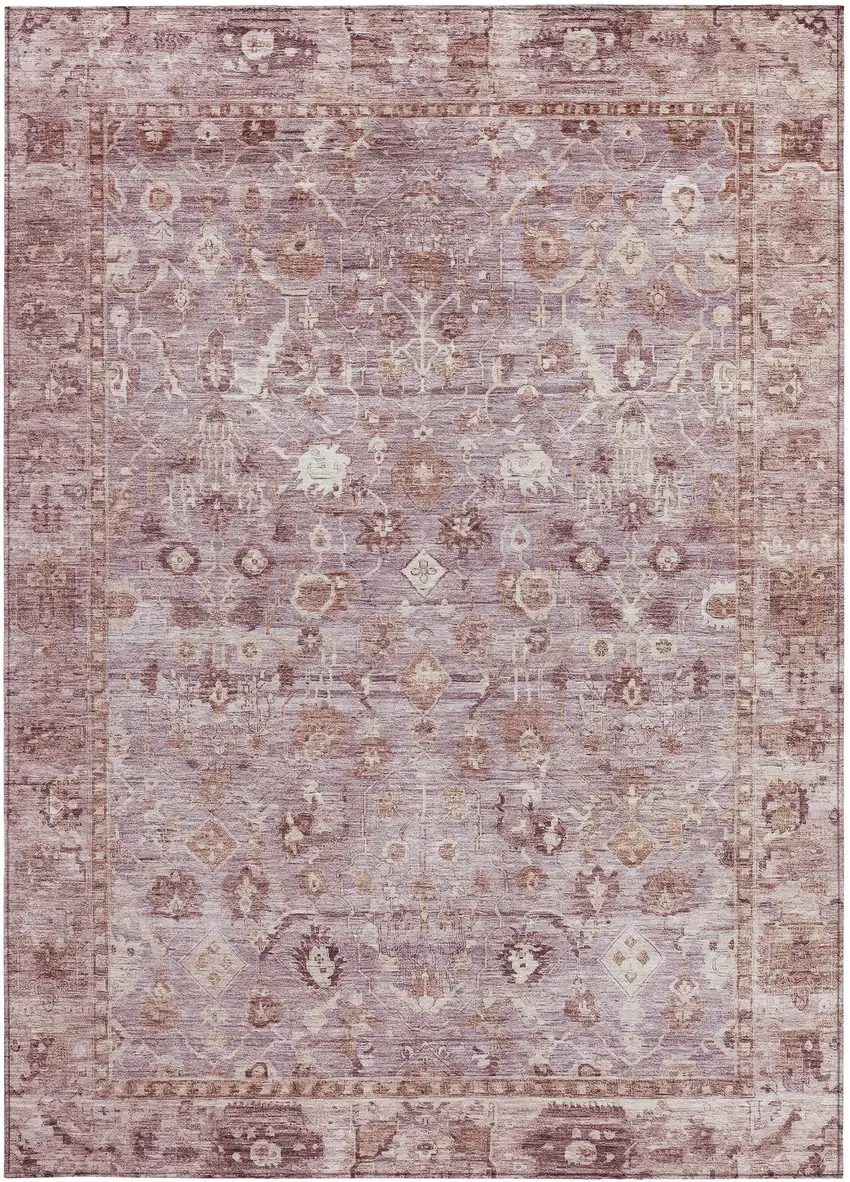 Blush Pink And Ivory Oriental Washable Indoor Outdoor Area Rug Photo 3