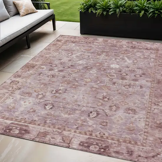 Blush Pink And Ivory Oriental Washable Indoor Outdoor Area Rug Photo 2