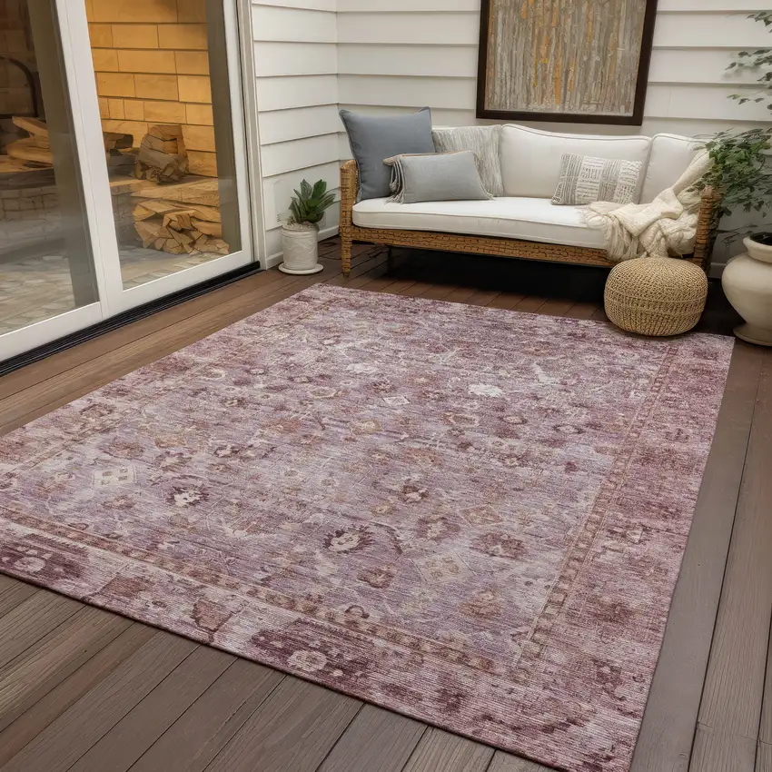 Blush Pink And Ivory Oriental Washable Indoor Outdoor Area Rug Photo 5