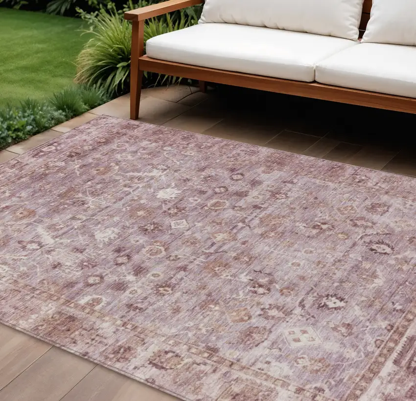 Blush Pink And Ivory Oriental Washable Indoor Outdoor Area Rug Photo 2