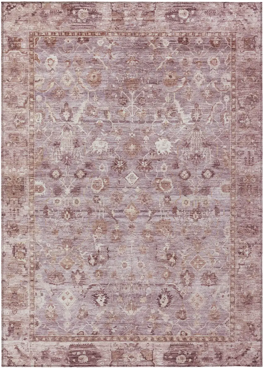 Blush Pink And Ivory Oriental Washable Indoor Outdoor Area Rug Photo 1