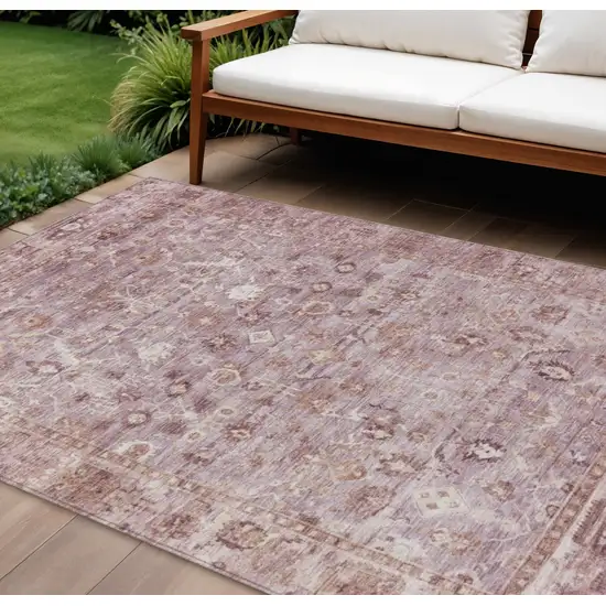Blush Pink And Ivory Oriental Washable Indoor Outdoor Area Rug Photo 2