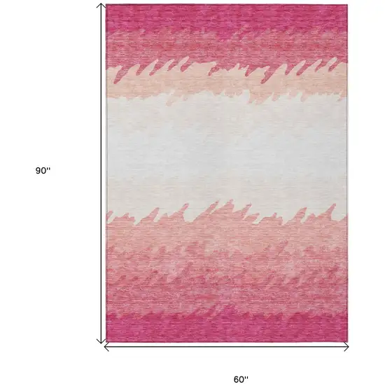 Blush Pink And Ivory Striped Washable Indoor Outdoor Area Rug Photo 3