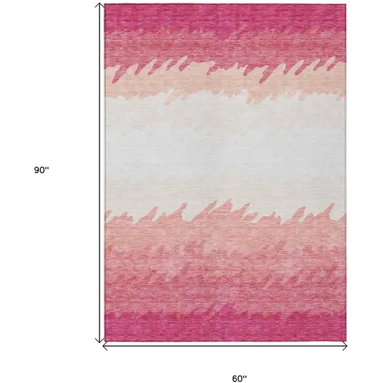 Blush Pink And Ivory Striped Washable Indoor Outdoor Area Rug Photo 3