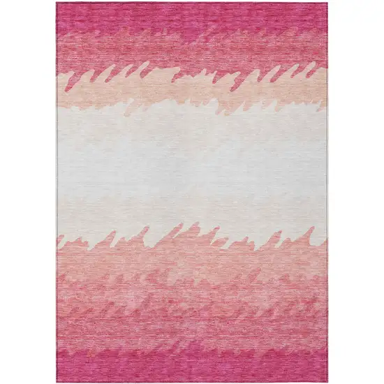 Blush Pink And Ivory Striped Washable Indoor Outdoor Area Rug Photo 2