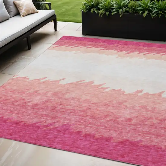 Blush Pink And Ivory Striped Washable Indoor Outdoor Area Rug Photo 1