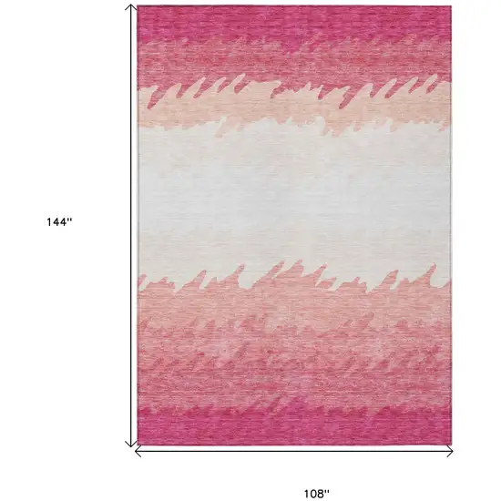 Blush Pink And Ivory Striped Washable Indoor Outdoor Area Rug Photo 3