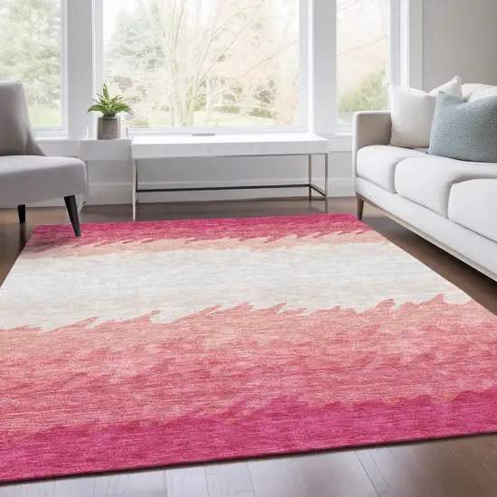 Blush Pink And Ivory Striped Washable Indoor Outdoor Area Rug Photo 8