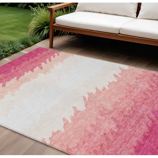 Blush Pink And Ivory Striped Washable Indoor Outdoor Area Rug Photo 1