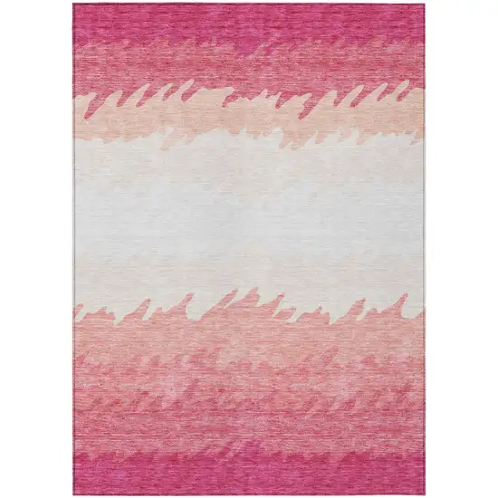 Blush Pink And Ivory Striped Washable Indoor Outdoor Area Rug Photo 2