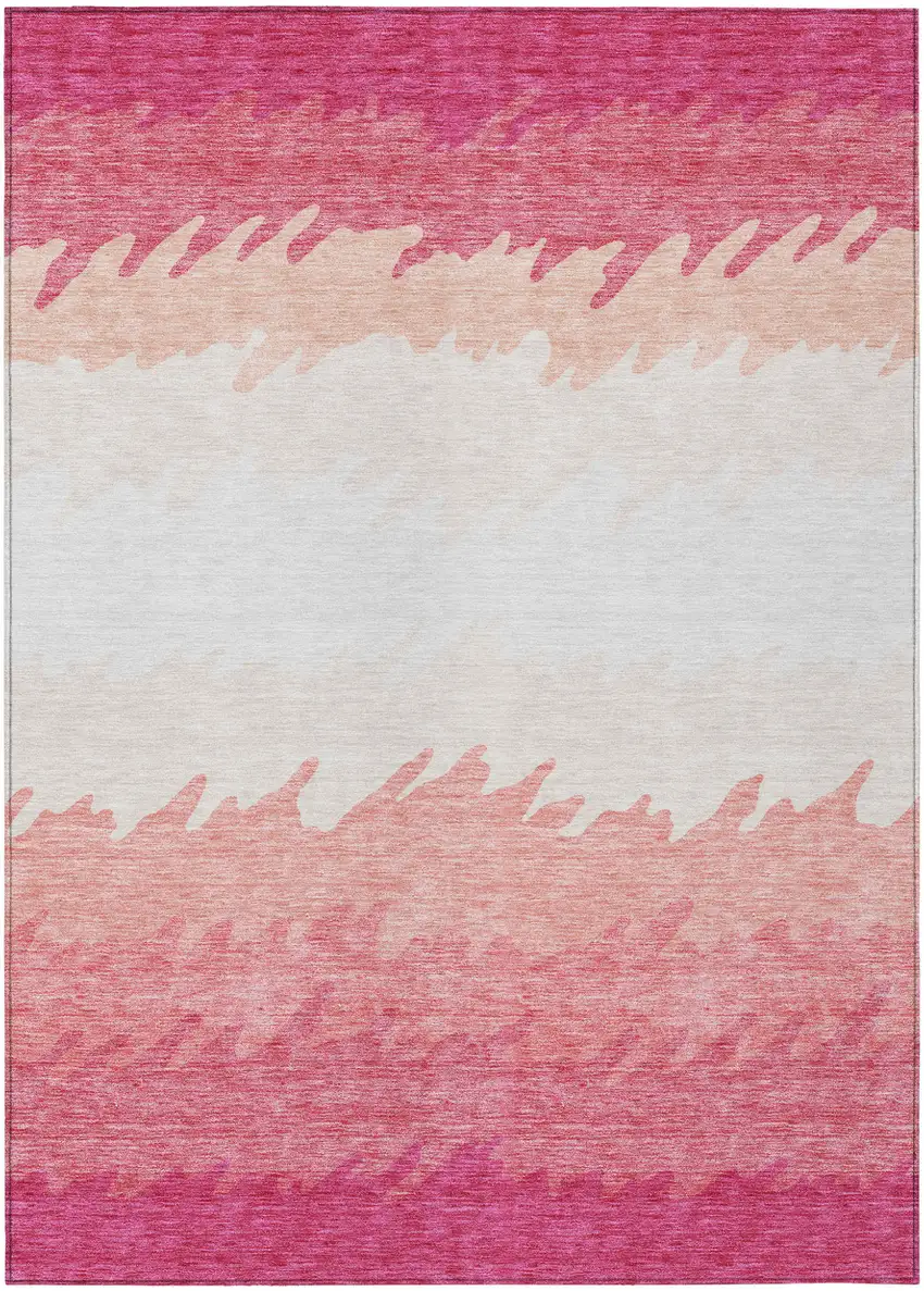 Blush Pink And Ivory Striped Washable Indoor Outdoor Area Rug Photo 2