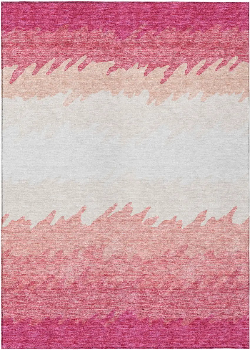 Blush Pink And Ivory Striped Washable Indoor Outdoor Area Rug Photo 2