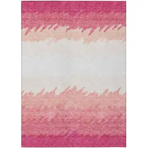 Photo of Blush Pink And Ivory Striped Washable Indoor Outdoor Area Rug