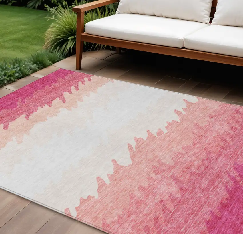 Blush Pink And Ivory Striped Washable Indoor Outdoor Area Rug Photo 1