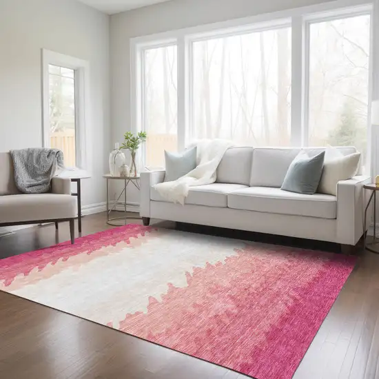 Blush Pink And Ivory Striped Washable Indoor Outdoor Area Rug Photo 9