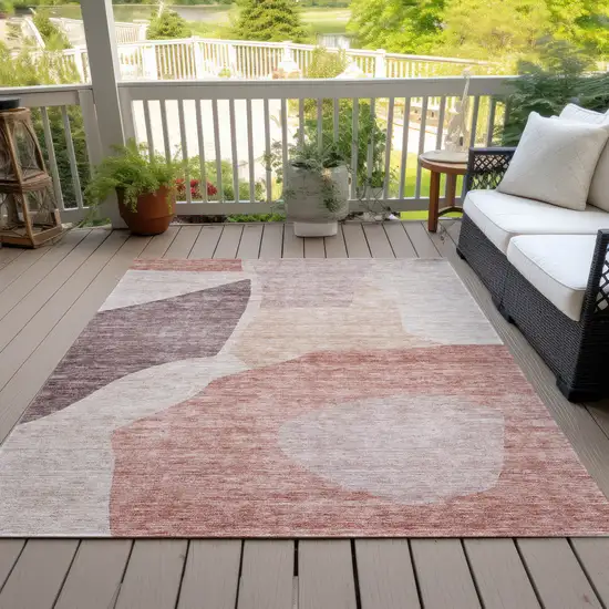 Blush Pink And Mauve Abstract Washable Indoor Outdoor Area Rug Photo 7