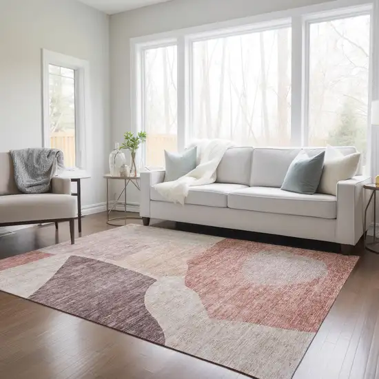 Blush Pink And Mauve Abstract Washable Indoor Outdoor Area Rug Photo 9