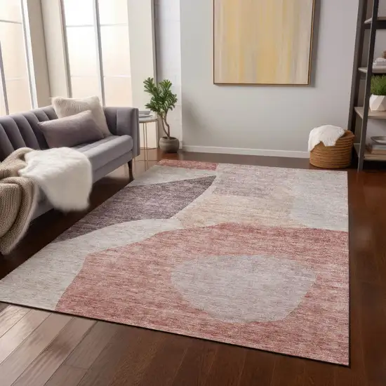 Blush Pink And Mauve Abstract Washable Indoor Outdoor Area Rug Photo 8