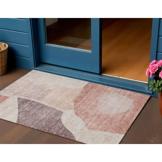 Blush Pink And Mauve Abstract Washable Indoor Outdoor Area Rug Photo 1