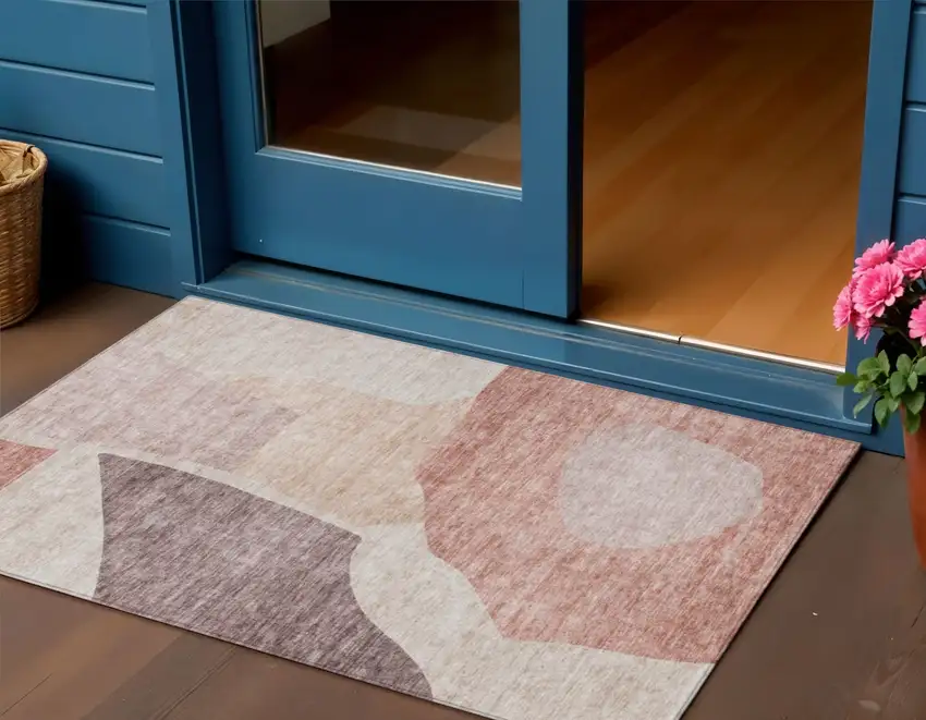 Blush Pink And Mauve Abstract Washable Indoor Outdoor Area Rug Photo 1