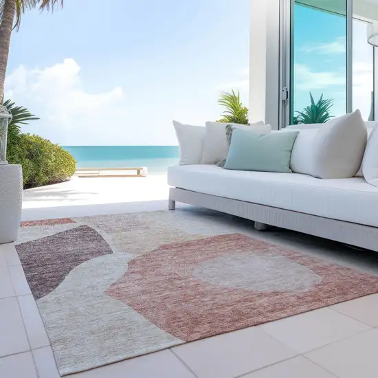 Blush Pink And Mauve Abstract Washable Indoor Outdoor Area Rug Photo 9