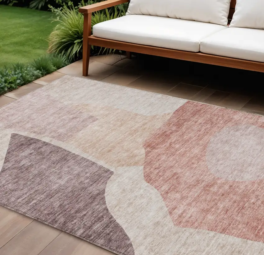 Blush Pink And Mauve Abstract Washable Indoor Outdoor Area Rug Photo 1