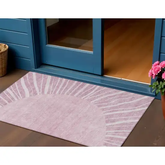 Blush Pink And Mauve Abstract Washable Indoor Outdoor Area Rug Photo 1