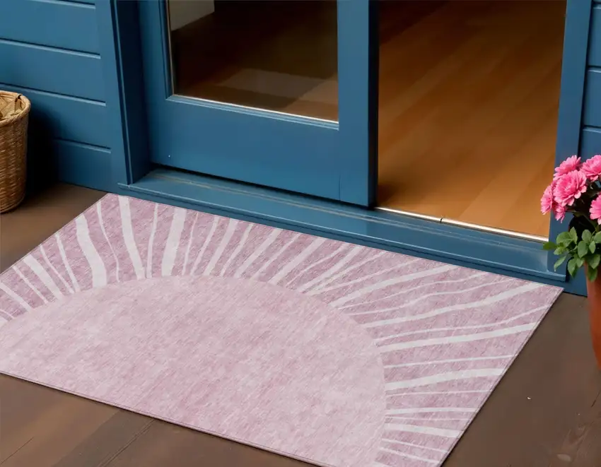 Blush Pink And Mauve Abstract Washable Indoor Outdoor Area Rug Photo 1