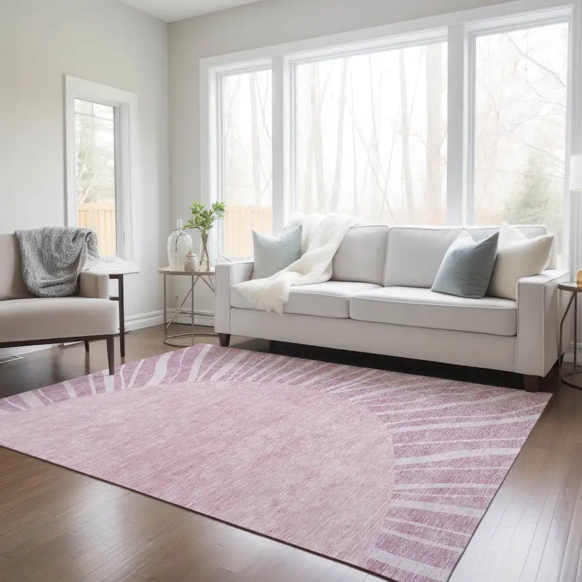 Blush Pink And Mauve Abstract Washable Indoor Outdoor Area Rug Photo 9