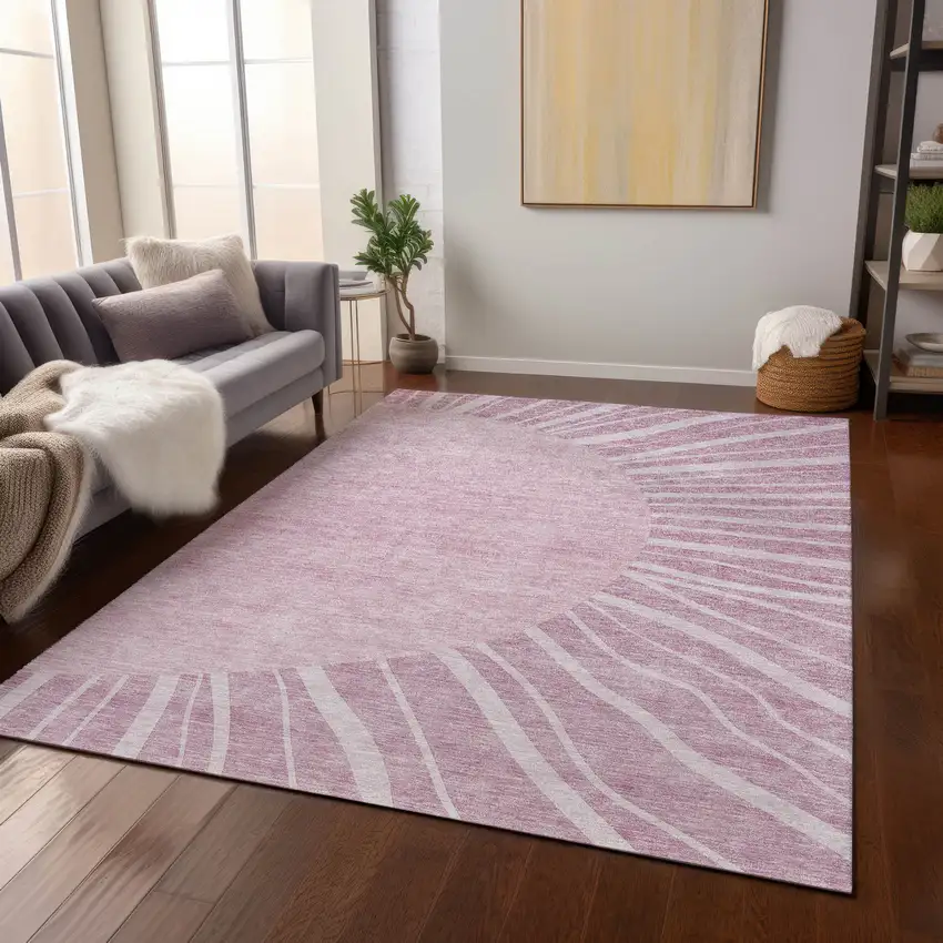 Blush Pink And Mauve Abstract Washable Indoor Outdoor Area Rug Photo 8