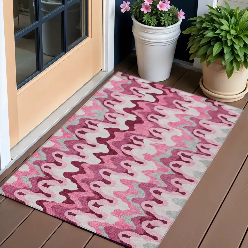 Blush Pink And Mauve Abstract Washable Indoor Outdoor Area Rug Photo 1