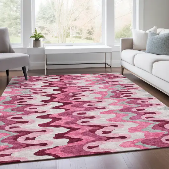 Blush Pink And Mauve Abstract Washable Indoor Outdoor Area Rug Photo 7