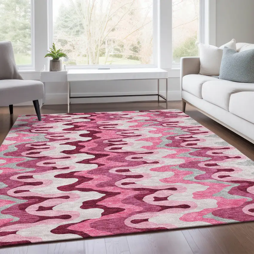 Blush Pink And Mauve Abstract Washable Indoor Outdoor Area Rug Photo 7